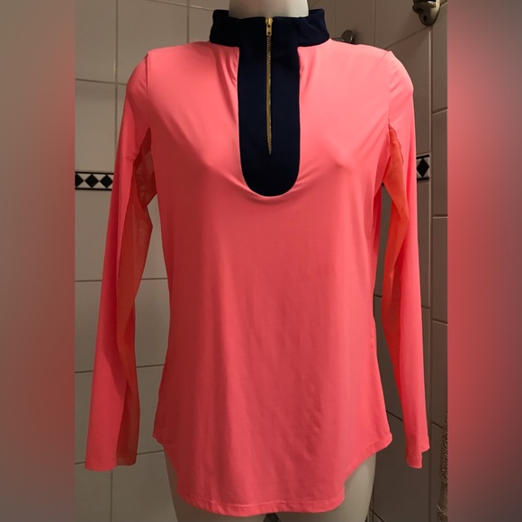 AB Sport Golf Long Sleeve Sun Shirt w Mesh Sleeves & colorblock collar, small - Picture 3 of 8